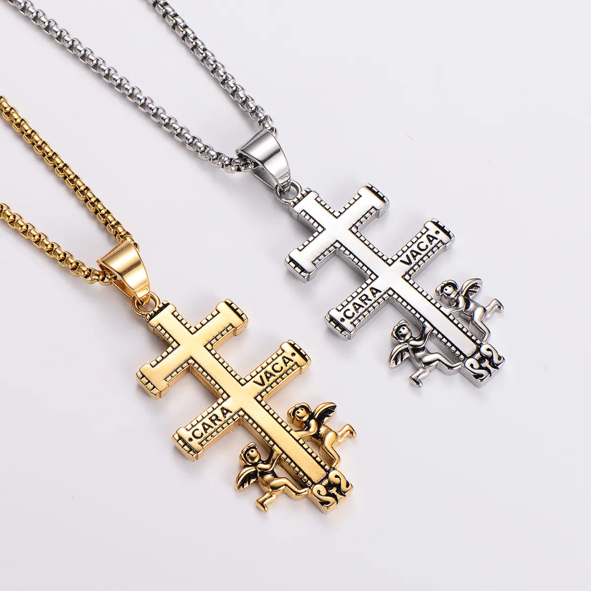 Ig Style Cool Style Cross Angel Stainless Steel Plating 18k Gold Plated Pendant Necklace