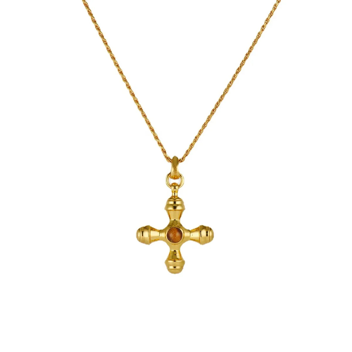 Ig Style Cool Style Cross Copper Plating Inlay Tiger Eye 18k Gold Plated Pendant Necklace