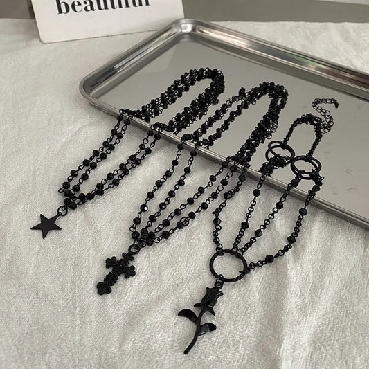 Ig Style Cool Style Cross Star Rose Artificial Crystal Alloy Wholesale Layered Necklaces