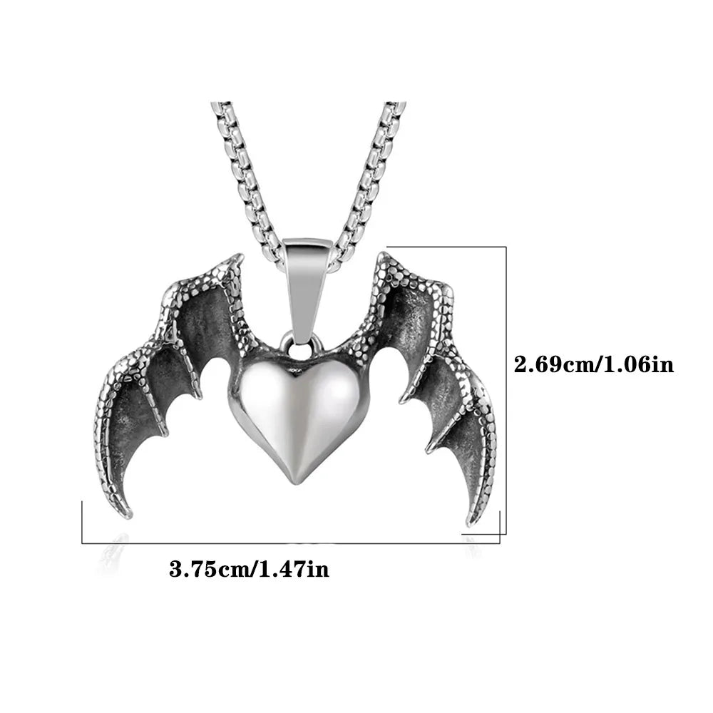 IG Style Cool Style Heart Shape Wings 304 Stainless Steel Unisex Pendant Necklace