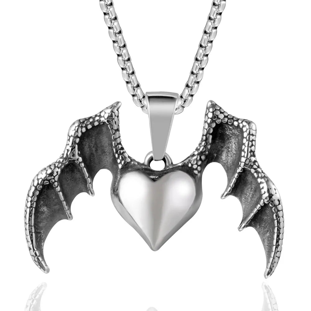 IG Style Cool Style Heart Shape Wings 304 Stainless Steel Unisex Pendant Necklace