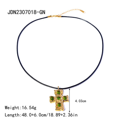 IG Style Cross 304 Stainless Steel Wax Rope Inlay Zircon Women'S Pendant Necklace