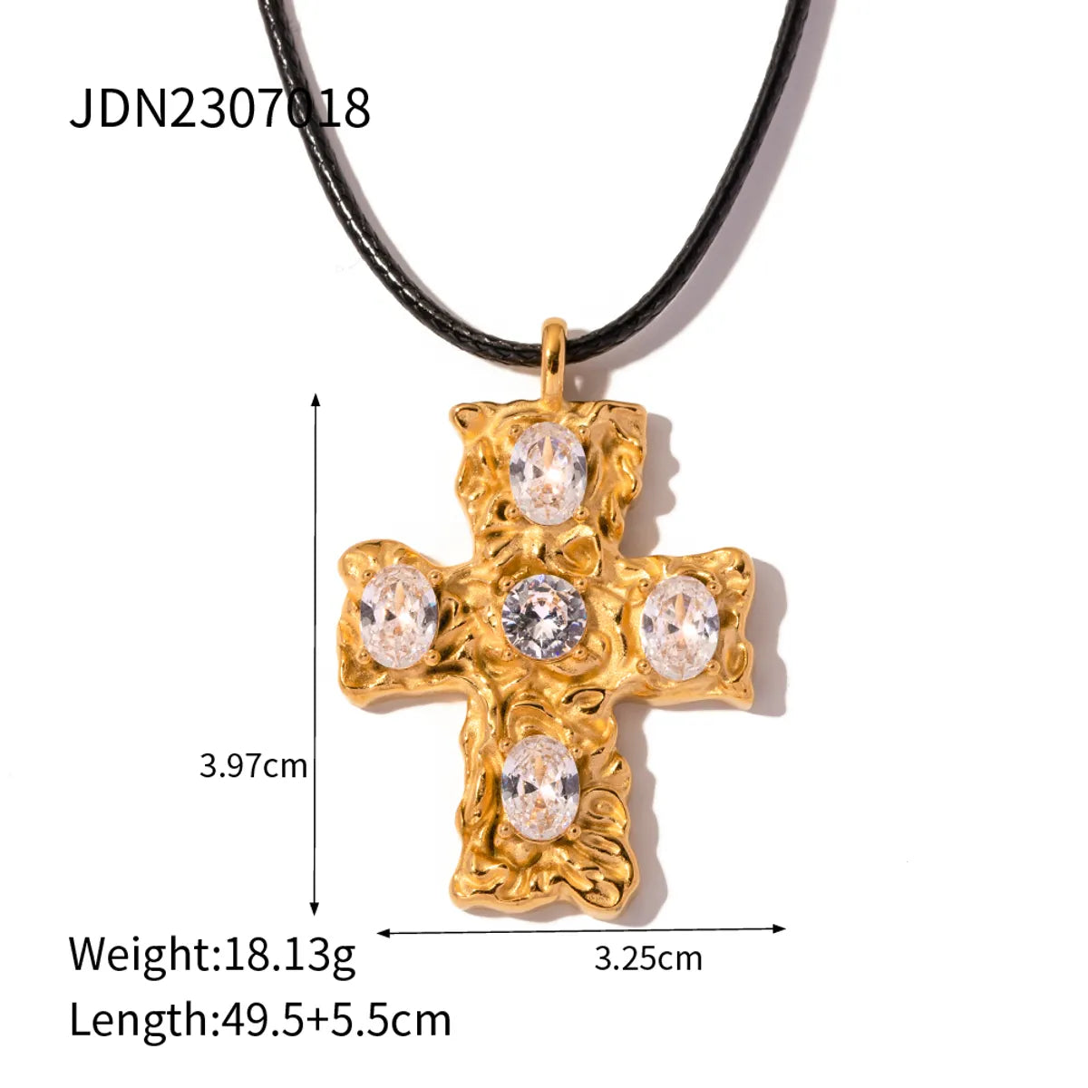 IG Style Cross 304 Stainless Steel Wax Rope Inlay Zircon Women'S Pendant Necklace