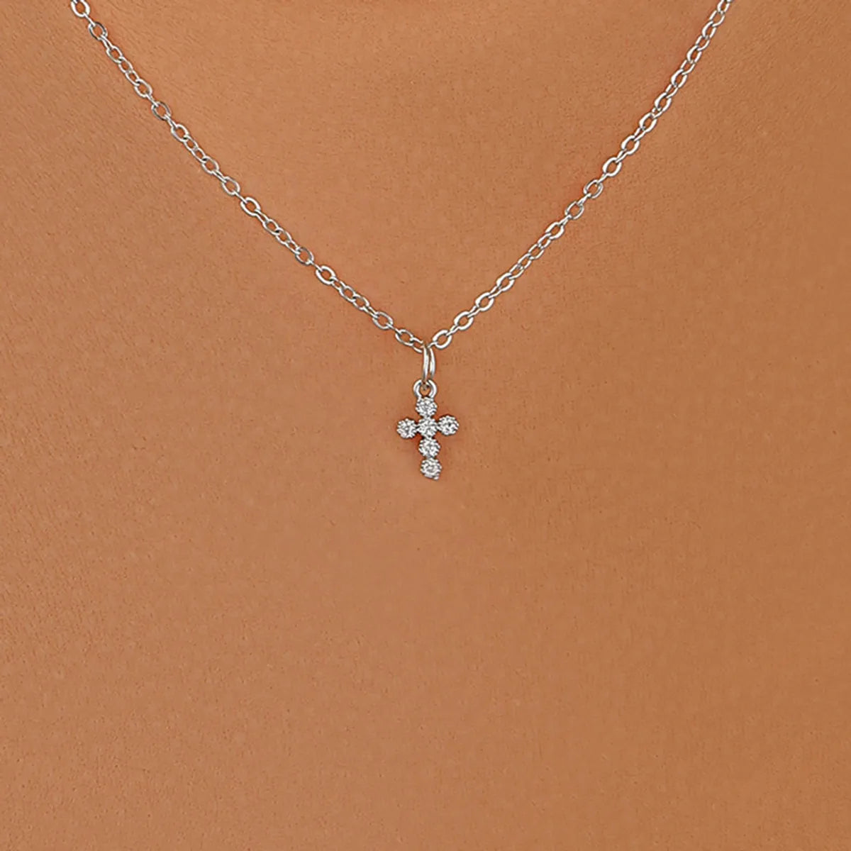 Ig Style Cross Alloy Zinc Alloy Plating Inlay Rhinestones Women's Pendant Necklace