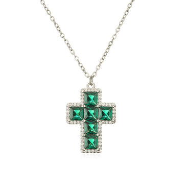 Ig Style Cross Copper Inlay Zircon Pendant Necklace