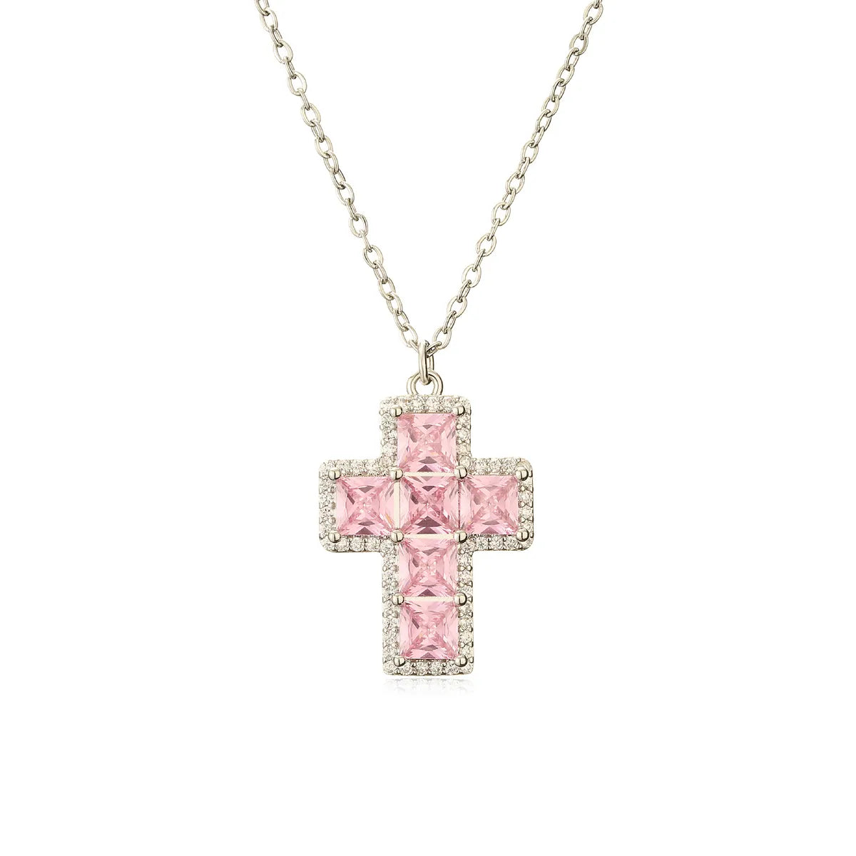 Ig Style Cross Copper Inlay Zircon Pendant Necklace