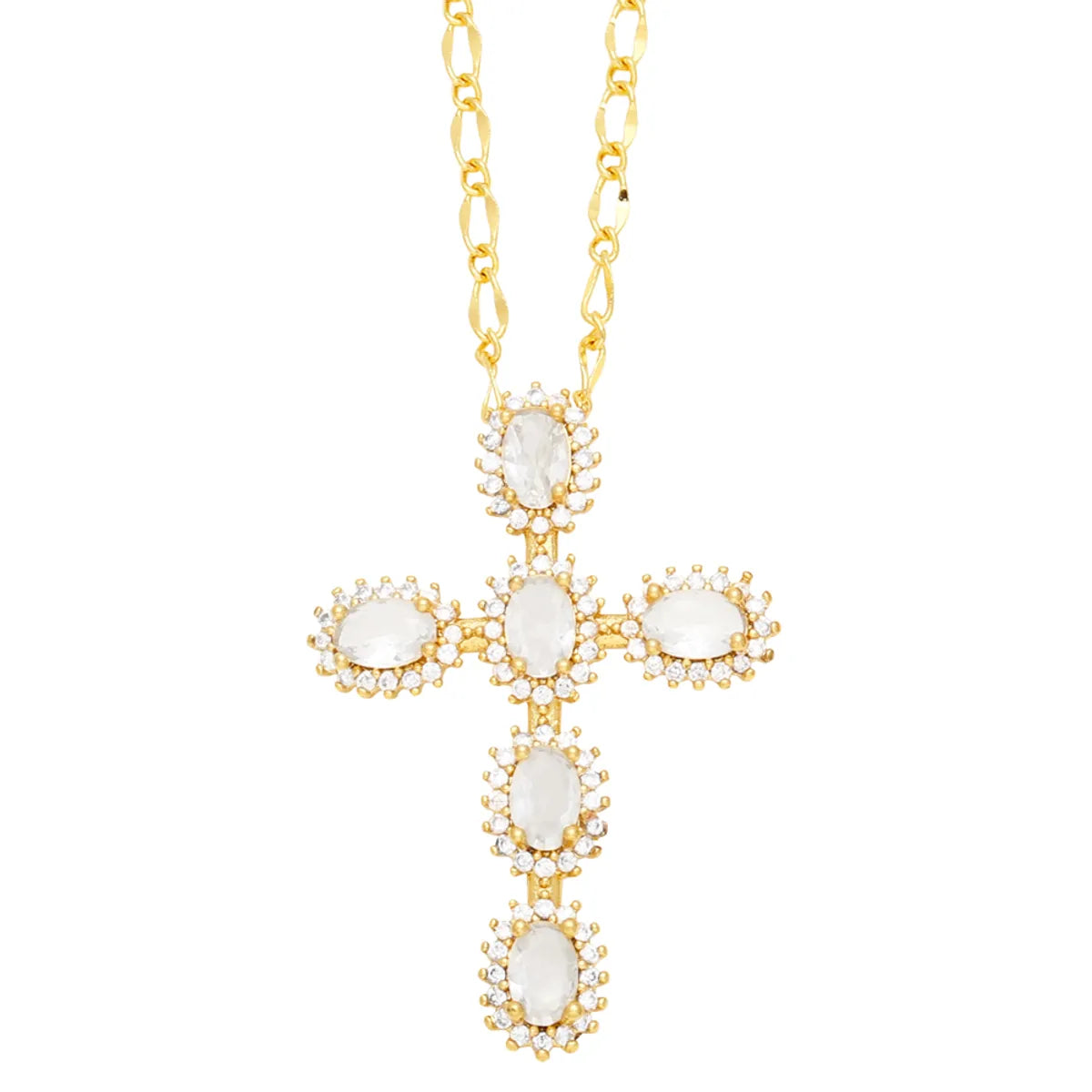 Ig Style Cross Copper Plating Inlay Zircon 18k Gold Plated Pendant Necklace