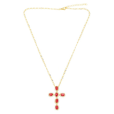 Ig Style Cross Copper Plating Inlay Zircon 18k Gold Plated Pendant Necklace