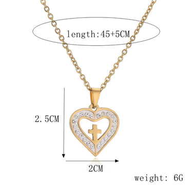 Ig Style Cross Heart Shape Skull Stainless Steel Plating Inlay Shell Zircon Pendant Necklace