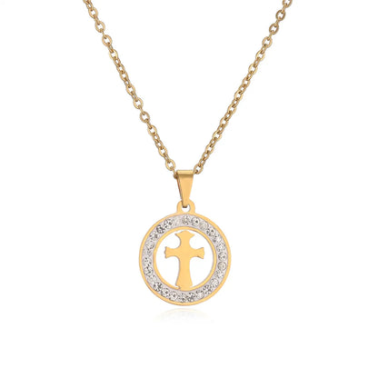 Ig Style Cross Heart Shape Skull Stainless Steel Plating Inlay Shell Zircon Pendant Necklace