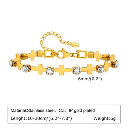 IG Style Cross Square Heart Shape 201 Stainless Steel 18K Gold Plated Zircon Bracelets In Bulk