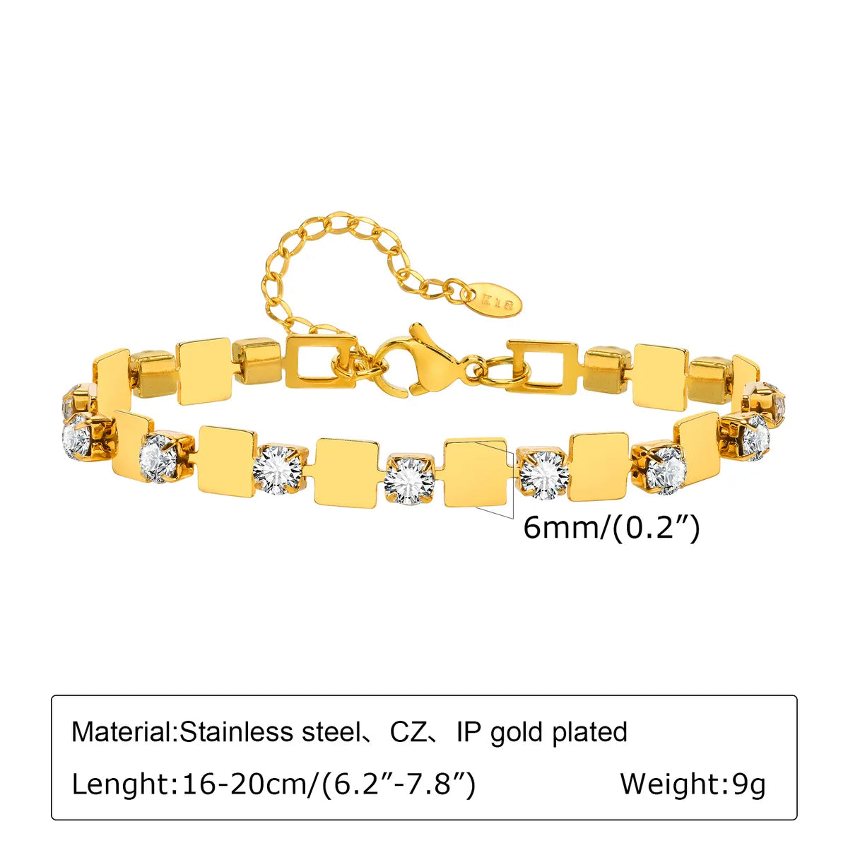 IG Style Cross Square Heart Shape 201 Stainless Steel 18K Gold Plated Zircon Bracelets In Bulk