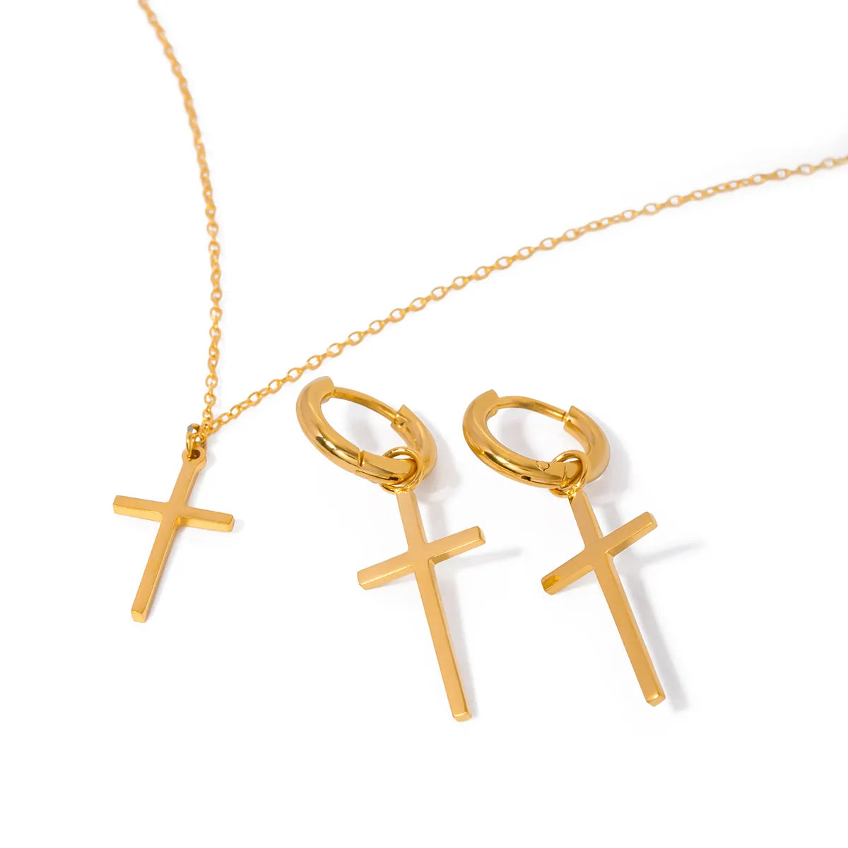 Ig Style Cross Stainless Steel 18k Gold Plated Earrings Necklace