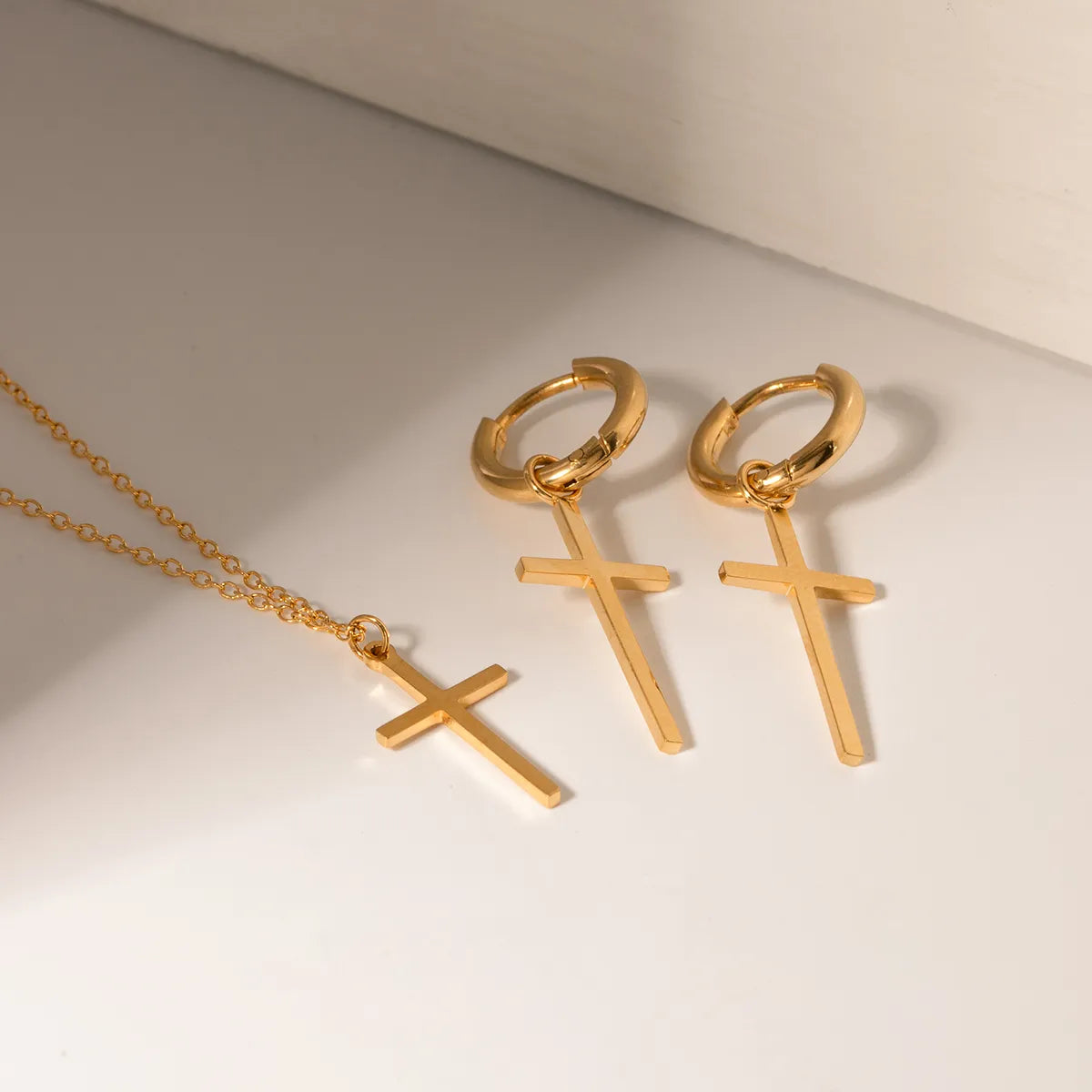 Ig Style Cross Stainless Steel 18k Gold Plated Earrings Necklace