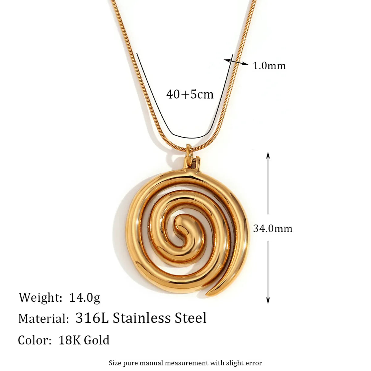 Ig Style Curve Solid Color Stainless Steel Plating 18k Gold Plated Pendant Necklace