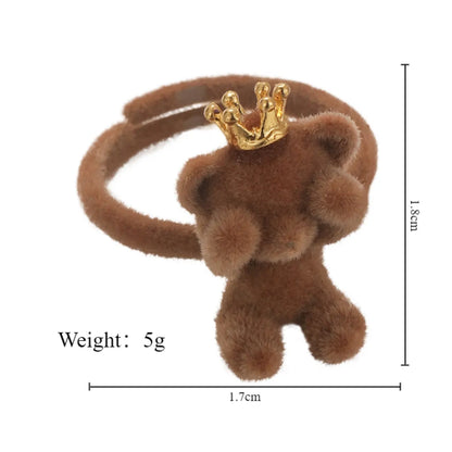 Ig Style Cute Bear Crown Alloy Flocking Women'S Open Rings