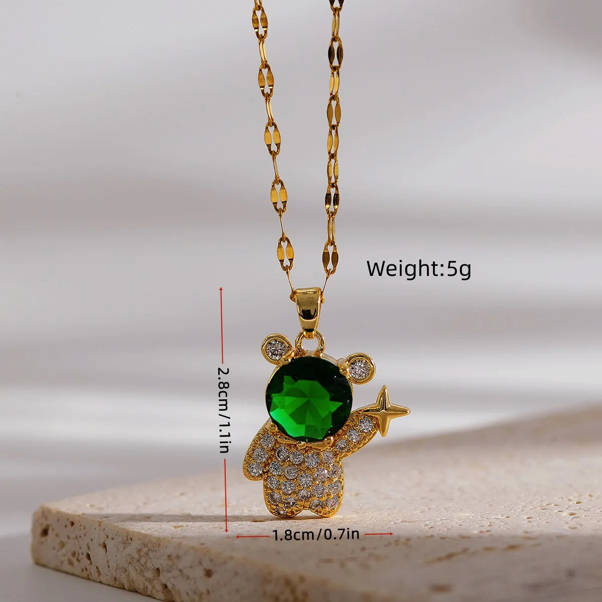 Ig Style Cute Cartoon Bear Copper Plating Inlay Zircon 18k Gold Plated Pendant Necklace