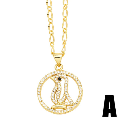 Ig Style Cute Dolphin Heart Shape Bird Stainless Steel Copper Plating Inlay Zircon 18k Gold Plated Pendant Necklace