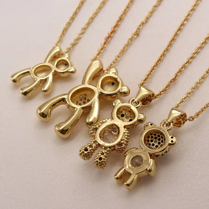 Ig Style Cute Little Bear Copper Gold Plated Zircon Pendant Necklace In Bulk