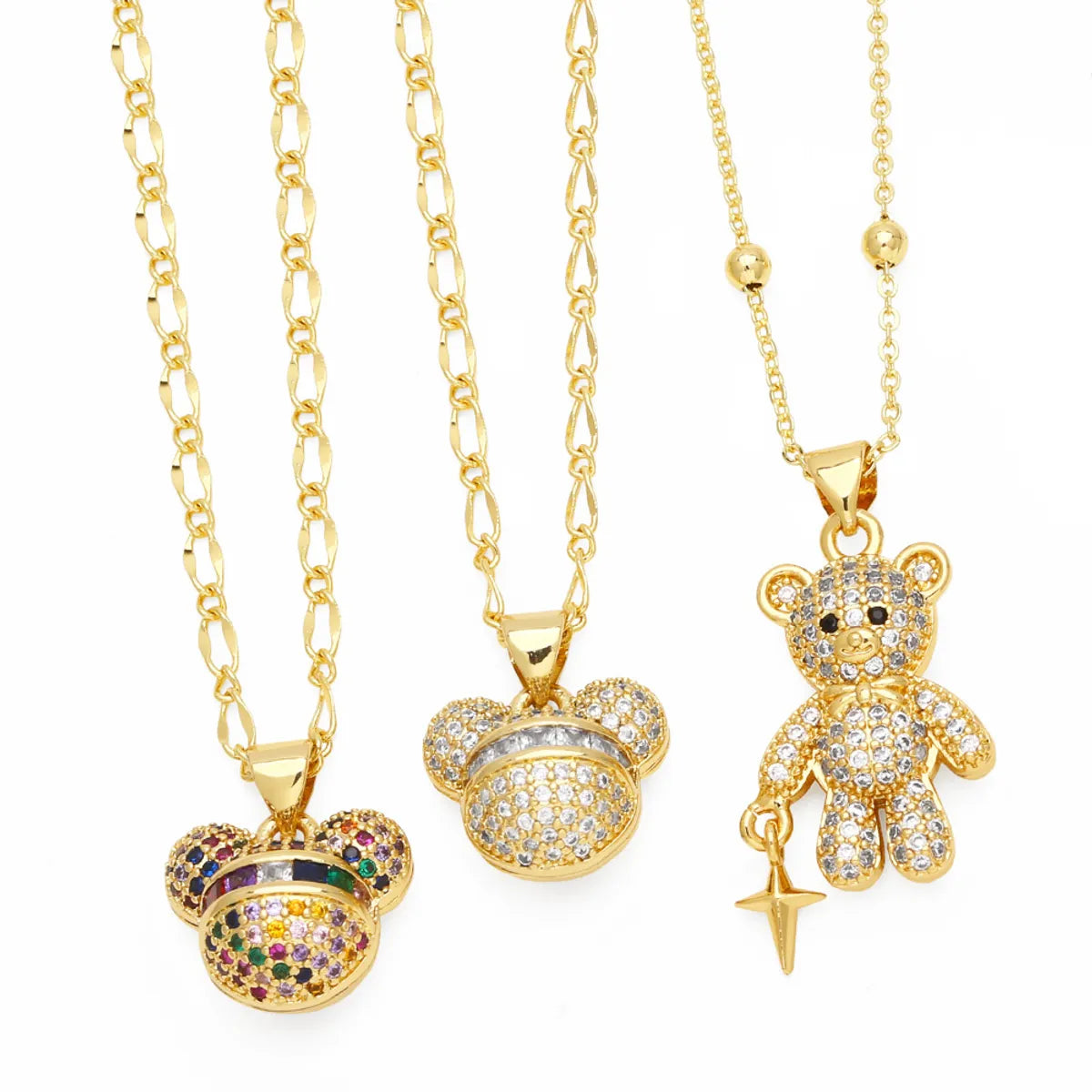 Ig Style Cute Little Bear Stainless Steel Copper 18k Gold Plated Zircon Pendant Necklace In Bulk