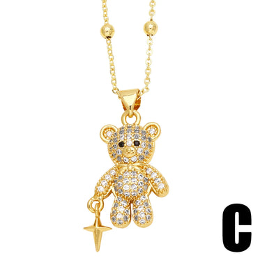 Ig Style Cute Little Bear Stainless Steel Copper 18k Gold Plated Zircon Pendant Necklace In Bulk