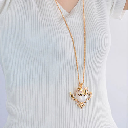 Ig Style Cute Owl Alloy Copper Inlay Opal Zircon Women's Sweater Chain