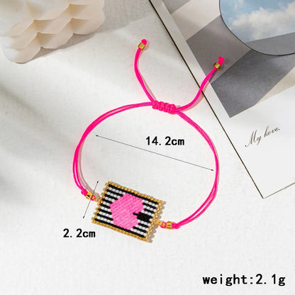 Ig Style Cute Retro Geometric Cartoon Character Heart Shape Glass Knitting Women's Bracelets