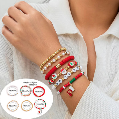 IG Style Cute Santa Claus Bell Snowman Rhinestones Pearl Arylic Alloy Soft Clay Wholesale Bracelets