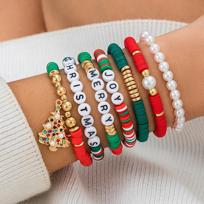 IG Style Cute Santa Claus Bell Snowman Rhinestones Pearl Arylic Alloy Soft Clay Wholesale Bracelets