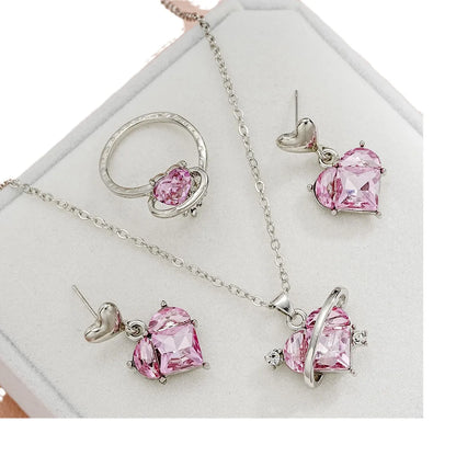 IG Style Cute Shiny Heart Shape Rhinestones Alloy Wholesale Jewelry Set