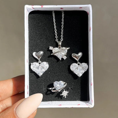 IG Style Cute Shiny Heart Shape Rhinestones Alloy Wholesale Jewelry Set