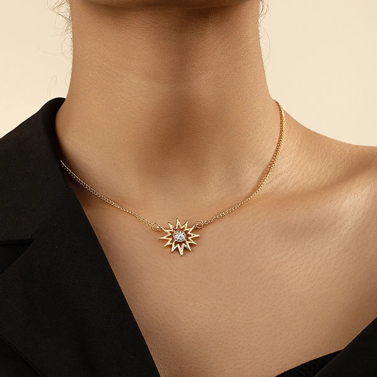 Ig Style Cute Sun Flower Alloy Plating Inlay Glass 14k Gold Plated Women'S Pendant Necklace