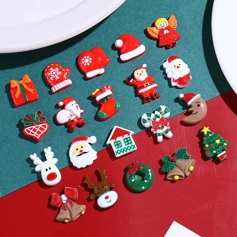 IG Style Cute Sweet Christmas Hat Christmas Tree Santa Claus Resin Jewelry Accessories 500 Pieces Per Pack