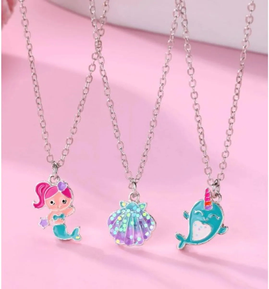 IG Style Cute Sweet Dolphin Mermaid Shell Zinc Alloy Wholesale Pendant Necklace