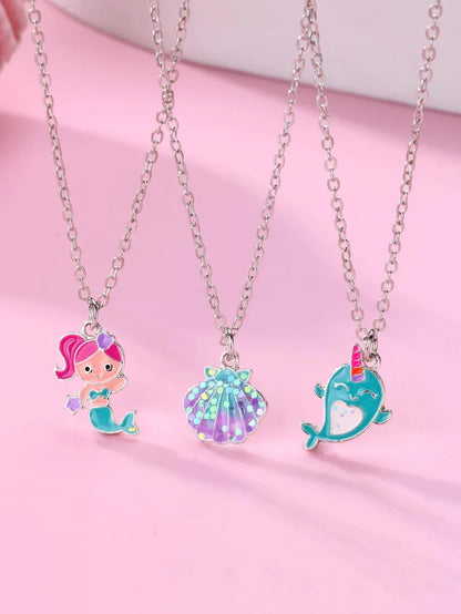 IG Style Cute Sweet Dolphin Mermaid Shell Zinc Alloy Wholesale Pendant Necklace