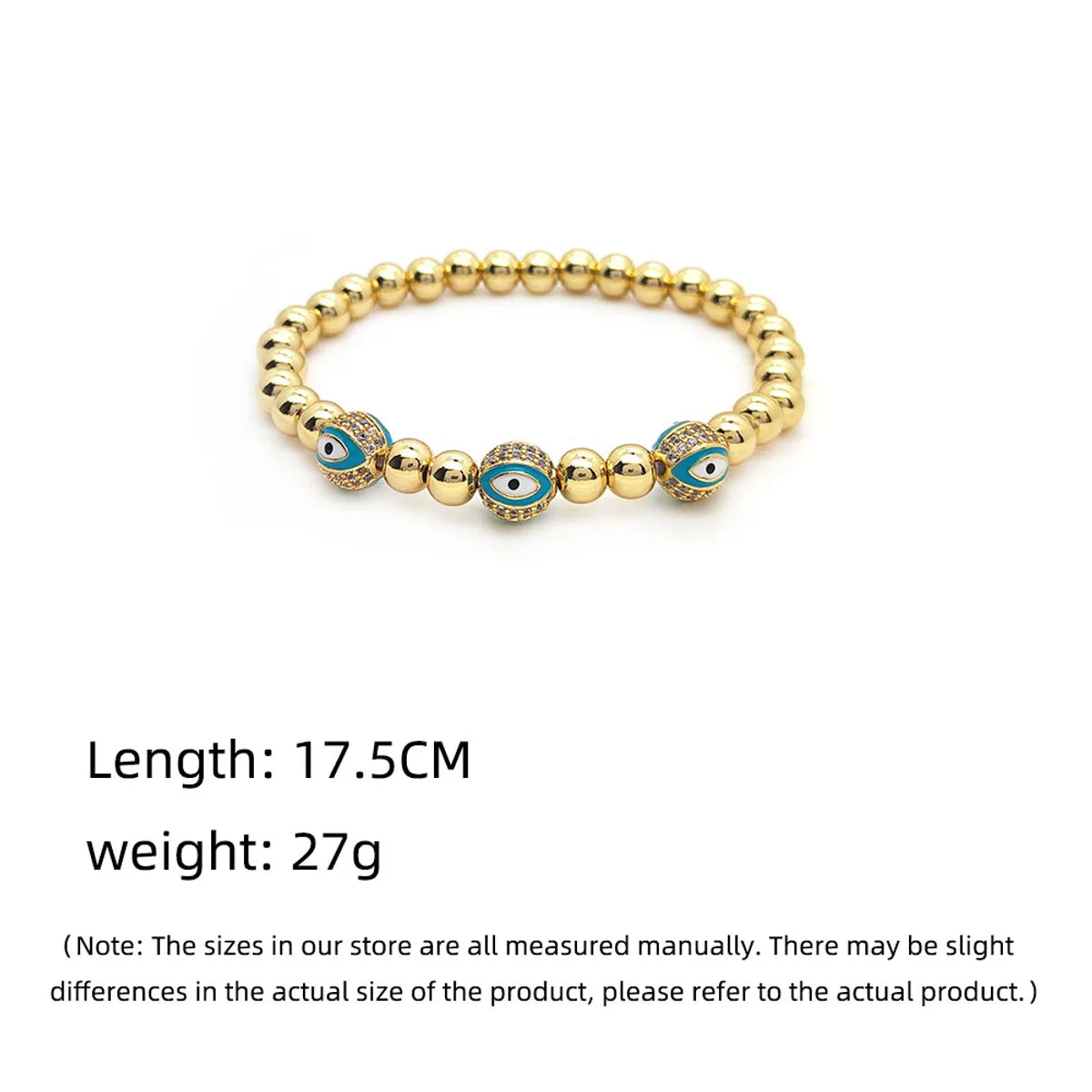 Ig Style Devil's Eye Copper Beaded Plating Inlay Zircon 18k Gold Plated Bracelets