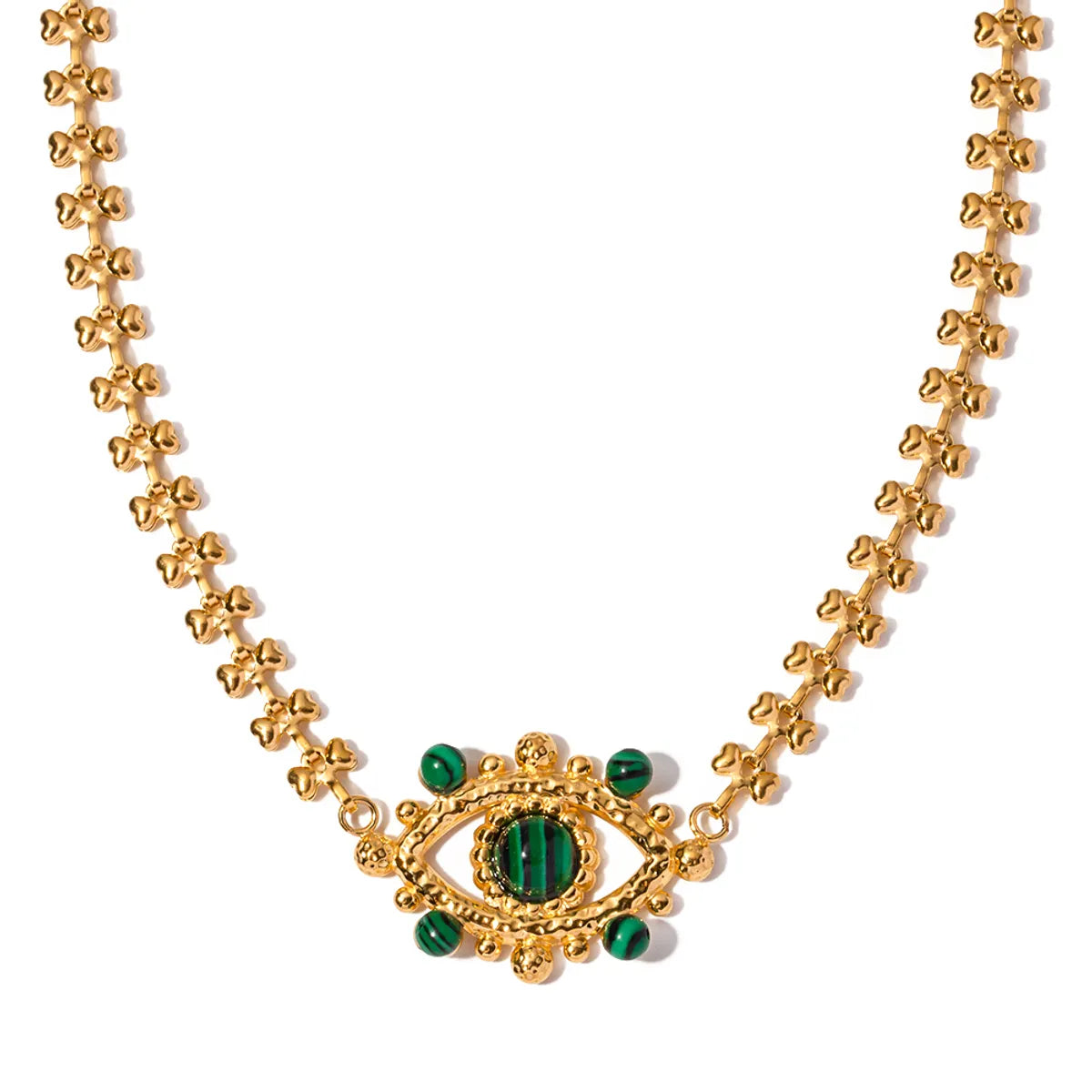 Ig Style Devil's Eye Stainless Steel Plating Hollow Out Inlay Malachite 18k Gold Plated Necklace