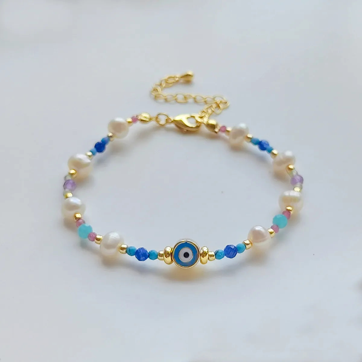 Ig Style Devil's Eye Turquoise Freshwater Pearl Seed Bead Beaded Knitting Plating 18k Gold Plated Women's Bracelets