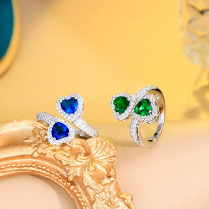 Ig Style Elegant Asymmetrical Heart Shape Copper Plating Inlay Artificial Gemstones 14k Gold Plated White Gold Plated Rhodium Plated Open Rings