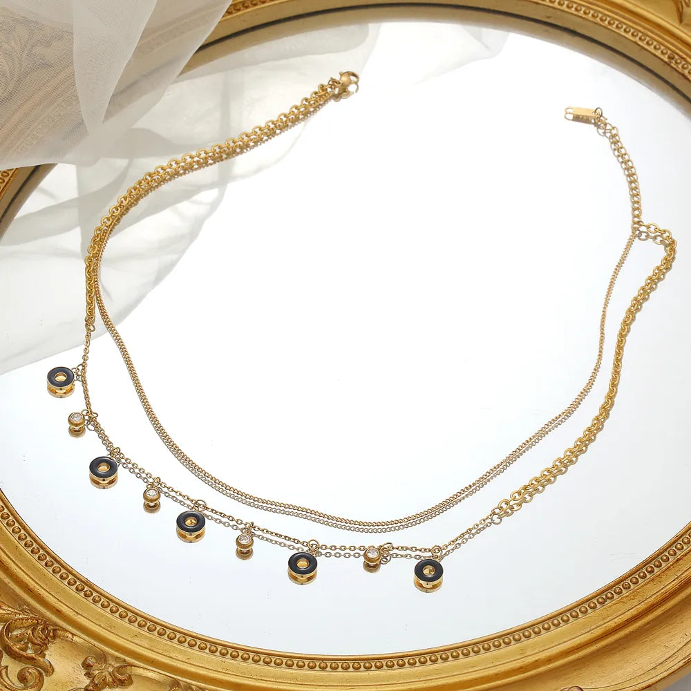 304 Stainless Steel 18K Gold Plated IG Style Elegant Polishing Plating Inlay Circle Zircon Pendant Necklace