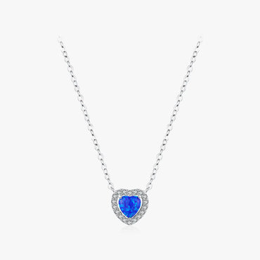 Ig Style Elegant Commute Heart Shape Sterling Silver Rhodium Plated Opal Necklace In Bulk