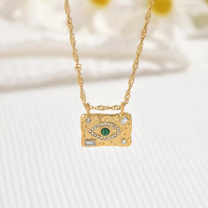 Ig Style Elegant Eye Stainless Steel Plating Turquoise Zircon 14k Gold Plated Pendant Necklace