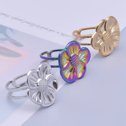 Ig Style Elegant Flower Stainless Steel Plating 18k Gold Plated Open Rings