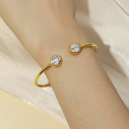 Ig Style Elegant French Style Solid Color Copper Plating Inlay Zircon 18k Gold Plated Bangle