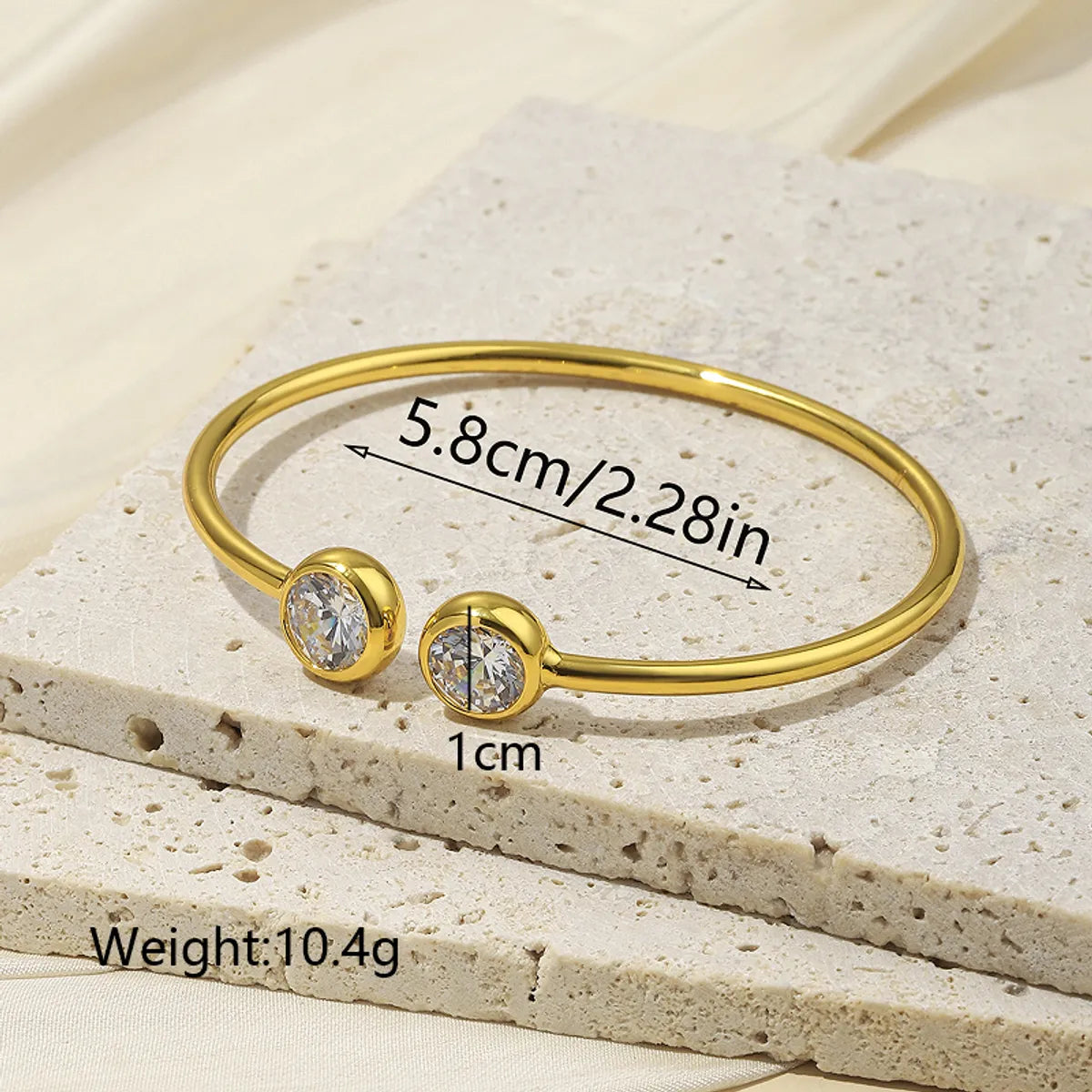 Ig Style Elegant French Style Solid Color Copper Plating Inlay Zircon 18k Gold Plated Bangle