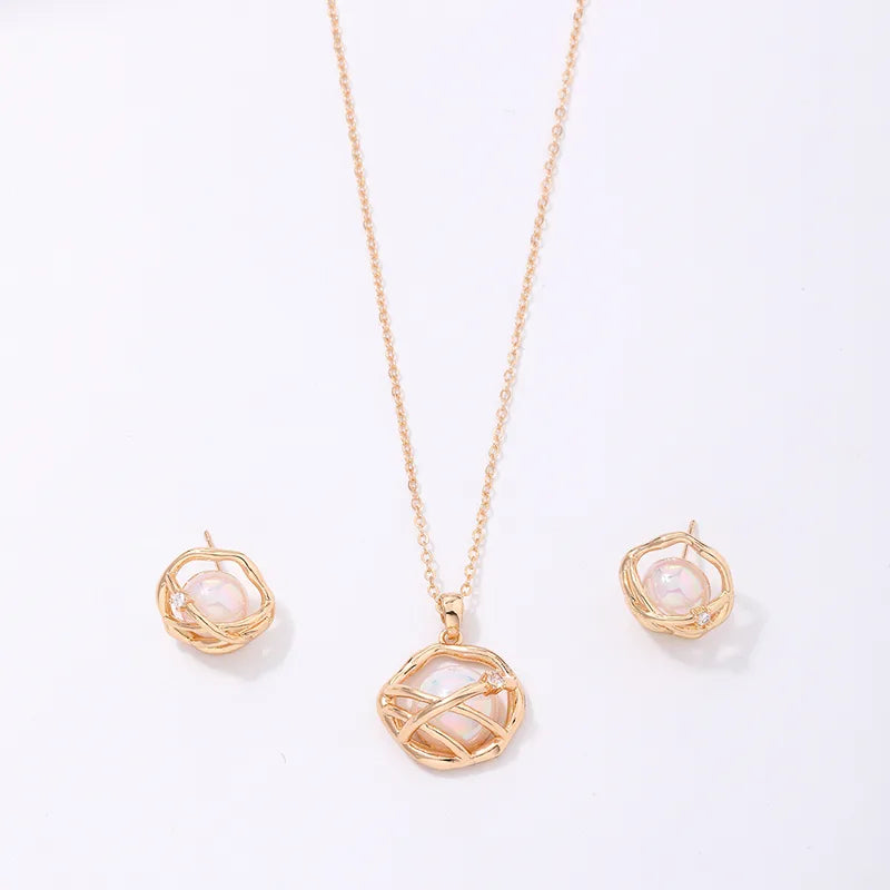 Ig Style Elegant Geometric Copper Plating Gold Plated Earrings Necklace