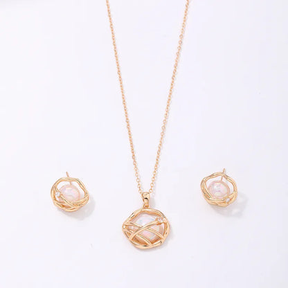 Ig Style Elegant Geometric Copper Plating Gold Plated Earrings Necklace