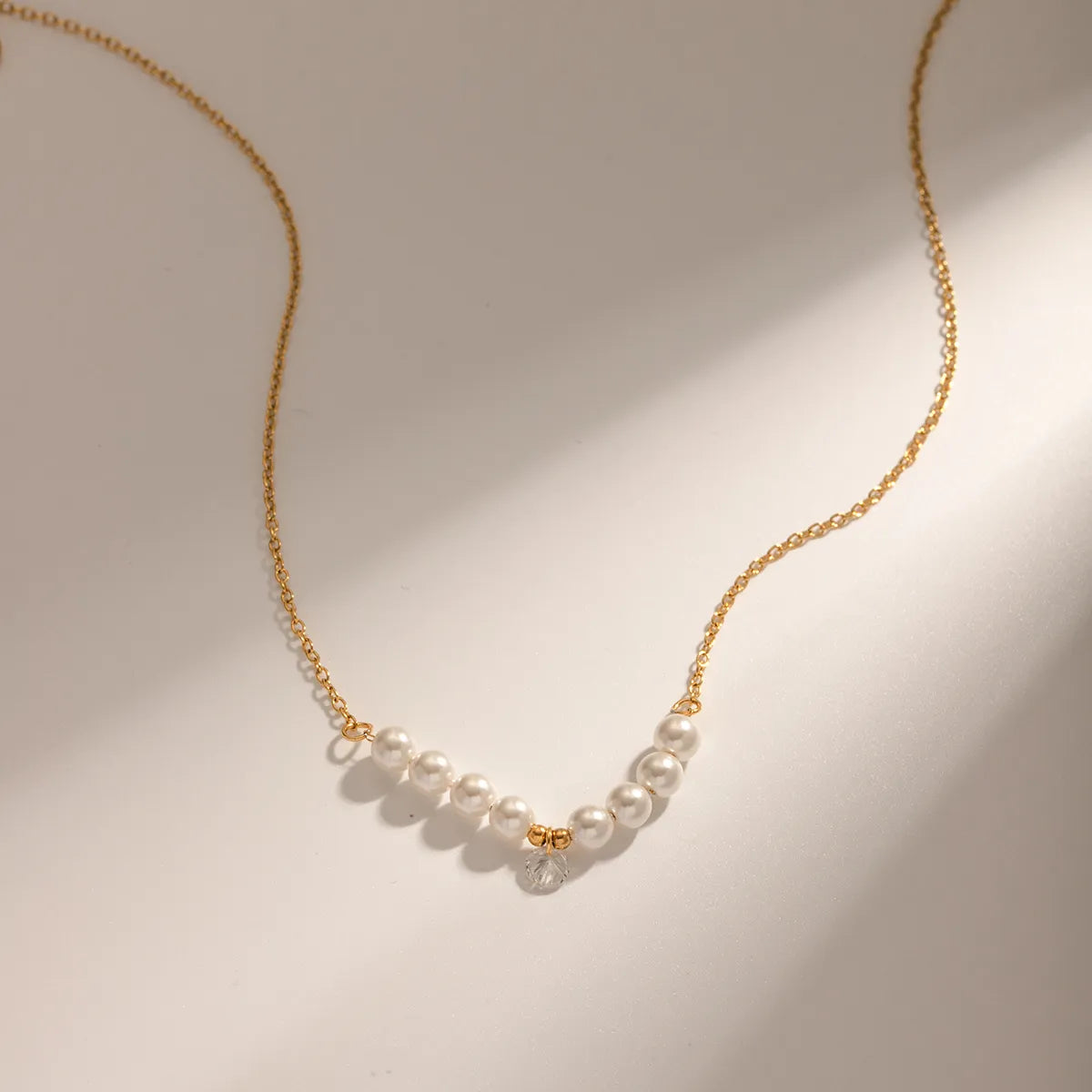 Ig Style Elegant Geometric Stainless Steel Plating Inlay Artificial Pearls Zircon 18k Gold Plated Necklace