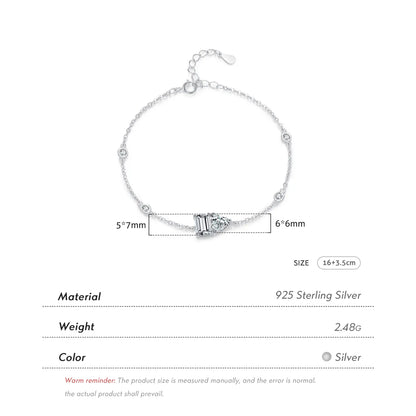 Ig Style Elegant Heart Shape Rectangle Sterling Silver Plating Inlay Zircon Rhodium Plated Bracelets