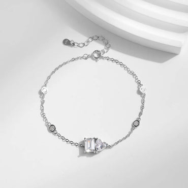 Ig Style Elegant Heart Shape Rectangle Sterling Silver Plating Inlay Zircon Rhodium Plated Bracelets